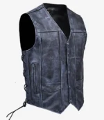 Skates Sports Sky Blue Color Distressed Biker Leather Vest