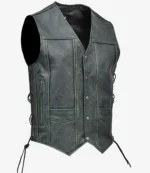 Skates Sports Green Color Distressed Biker Leather Vest