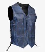 Skates Sports Blue Color Distressed Biker Leather Vest