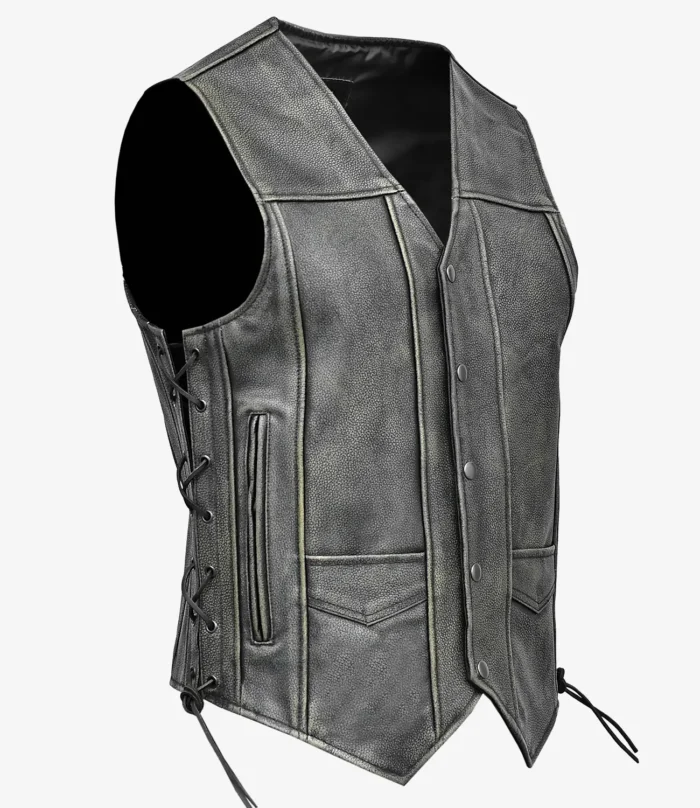 Skates Sports Gunmetal Color Distressed Biker Leather Vest